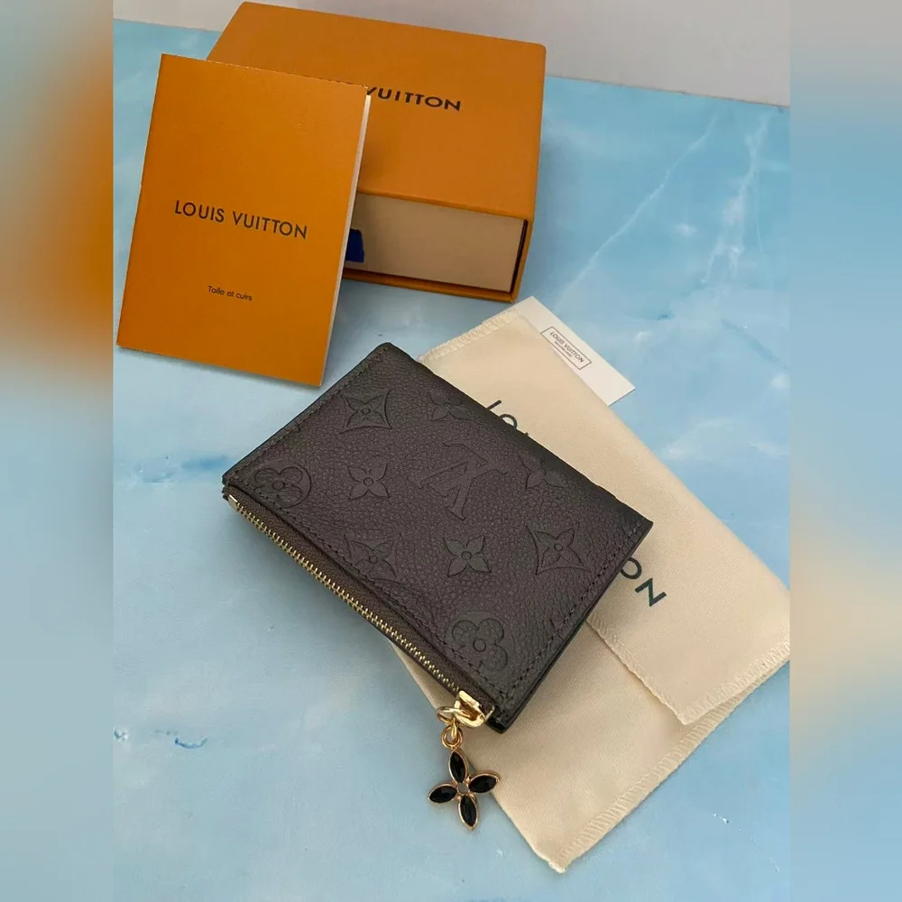 Louis Vuitton Black Embossed Monogram Compact Wallet with Gold Charm - Picture 2 of 11